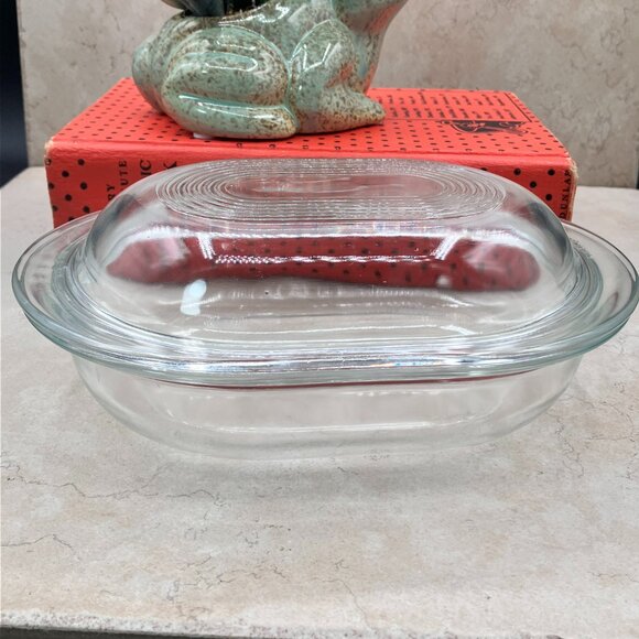 Vintage  PYREX  Clear Oval Casserole Dish 602-B & 602-C Lid 20 oz 1950's - Picture 1 of 11